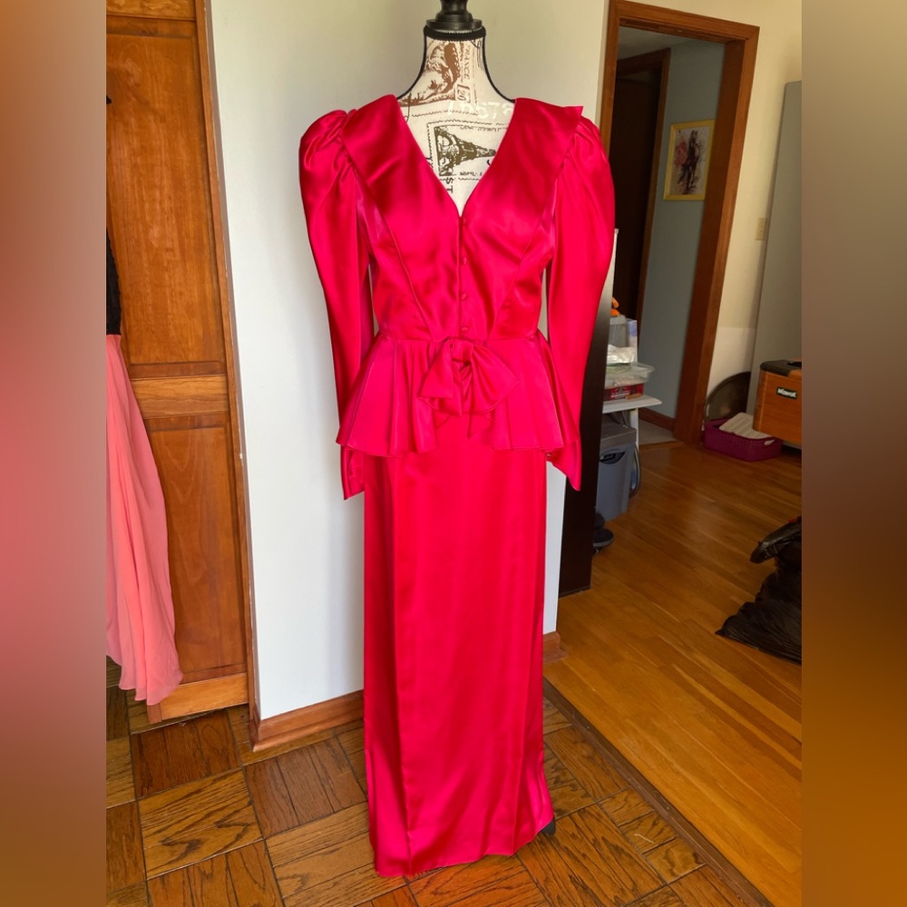 Vintage Red Satin Gown & Jacket